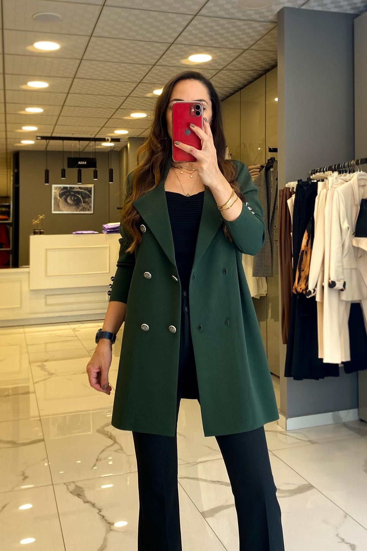 ژاکت جلو باز سبز زنانه لباس بافتنی قلاب دوزی EMERALD CRUVE CRUISE BUTTON CARDIGAN اورجینال Vosse