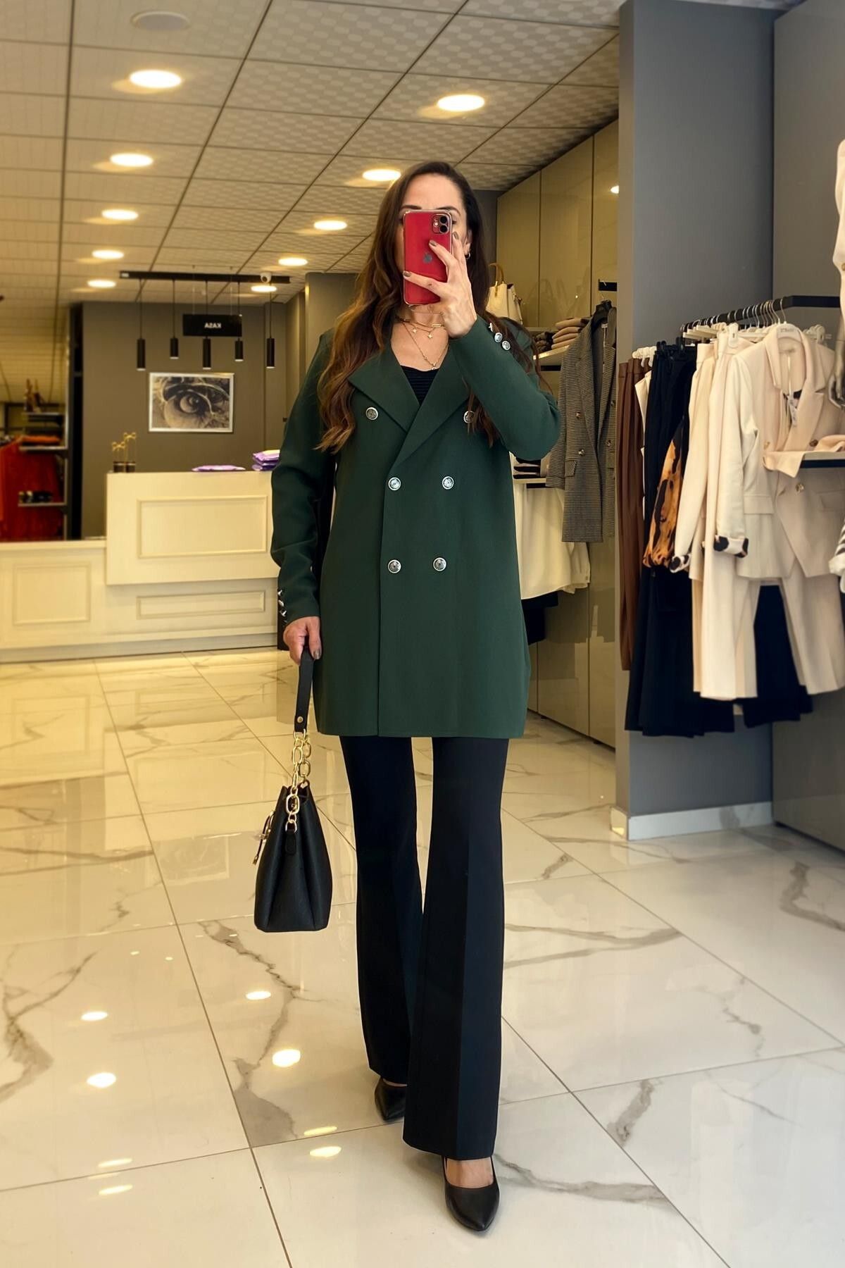ژاکت جلو باز سبز زنانه لباس بافتنی قلاب دوزی EMERALD CRUVE CRUISE BUTTON CARDIGAN اورجینال Vosse
