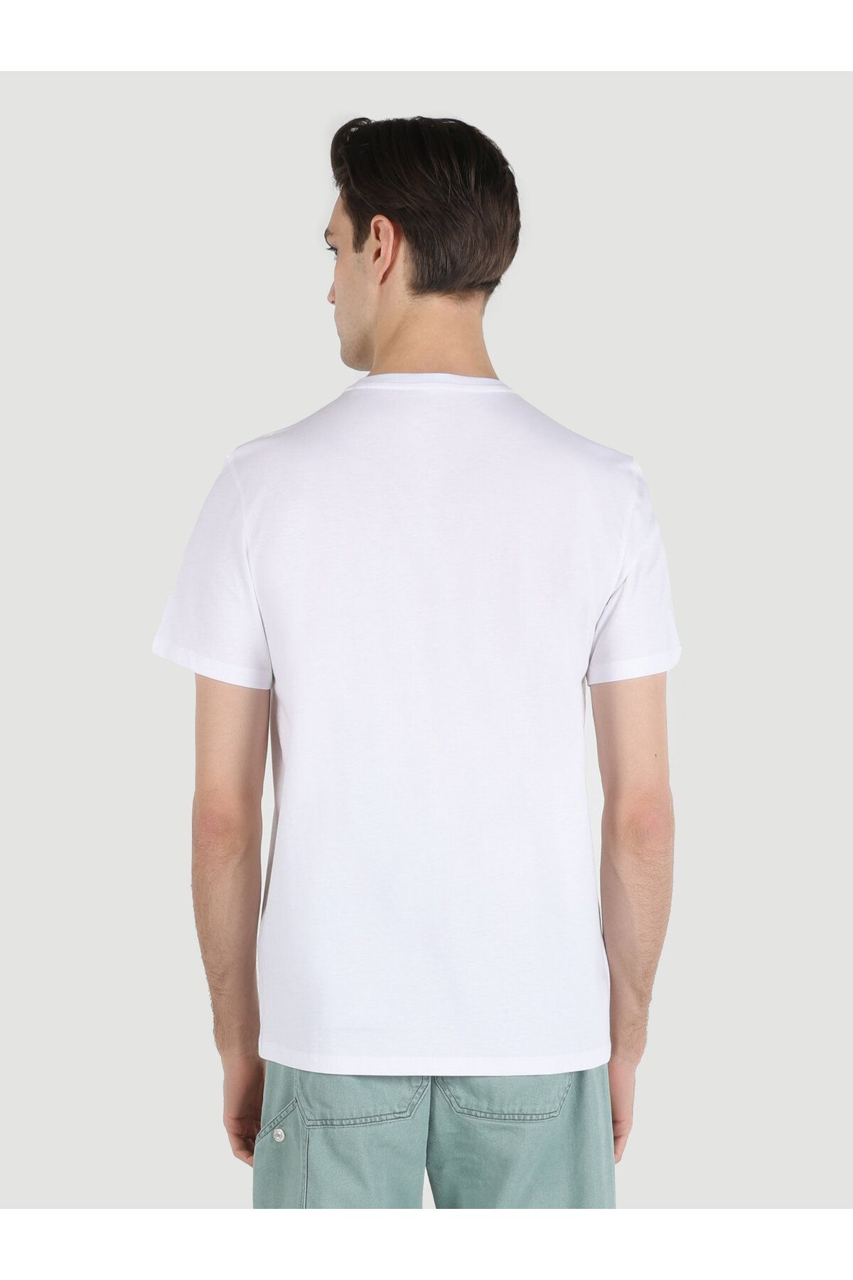 تی شرت سفید مردانه یقه دوچرخه مناسب به طور منظم طرح دار پوست آستین کوتاه t shirt Colin’s