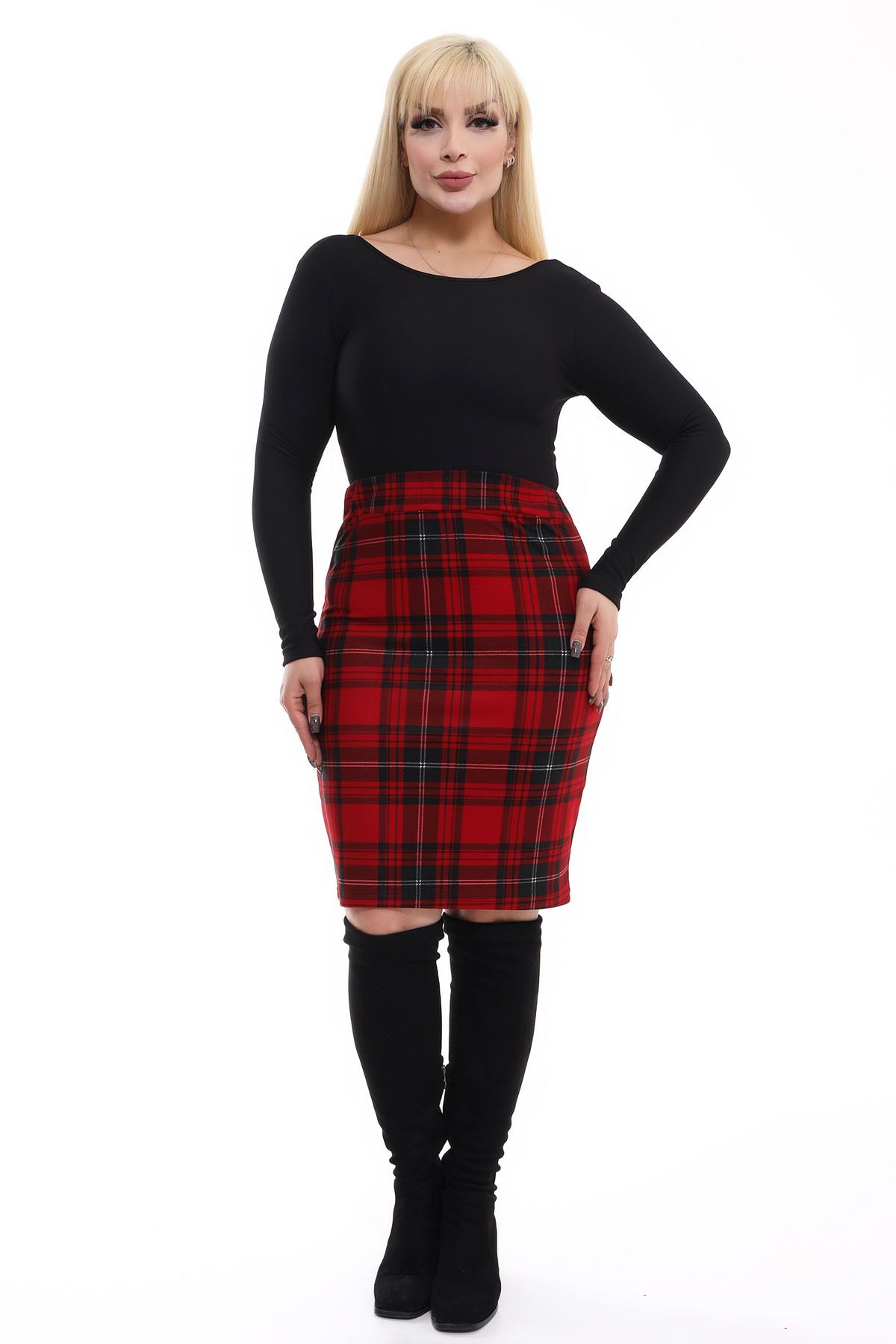 Plus size red discount skirt knee length