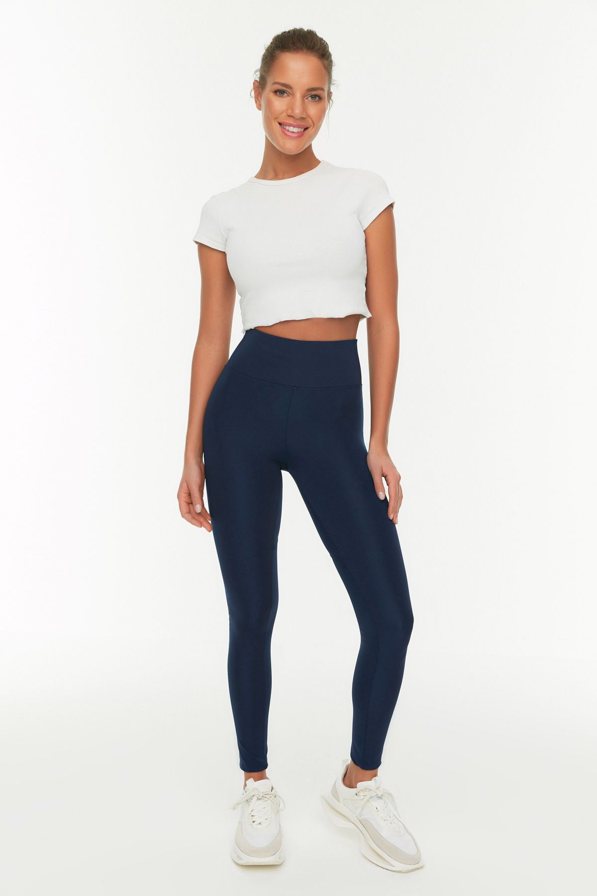 Trendyol Collection-Navy Blue Push-Up Featured Full Length Knitted Sports Leggings TWOAW21TA0030 2
