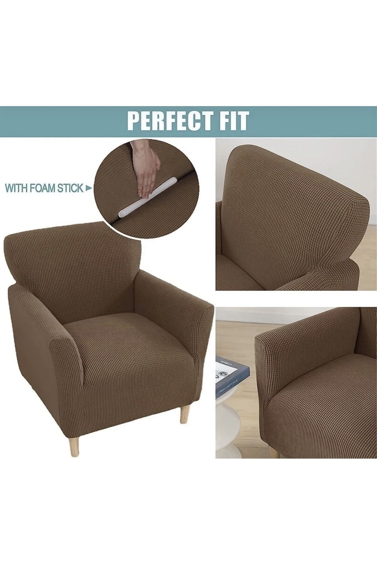 uzhanem-Lycra Fabric - Square Patterned Armchair Single Sofa Cover 4