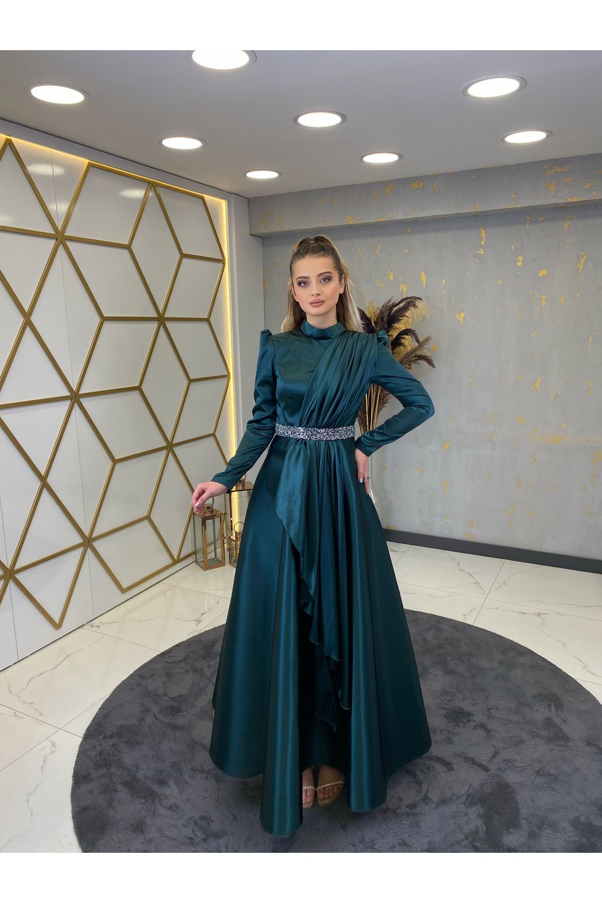 Belted evening gowns sale