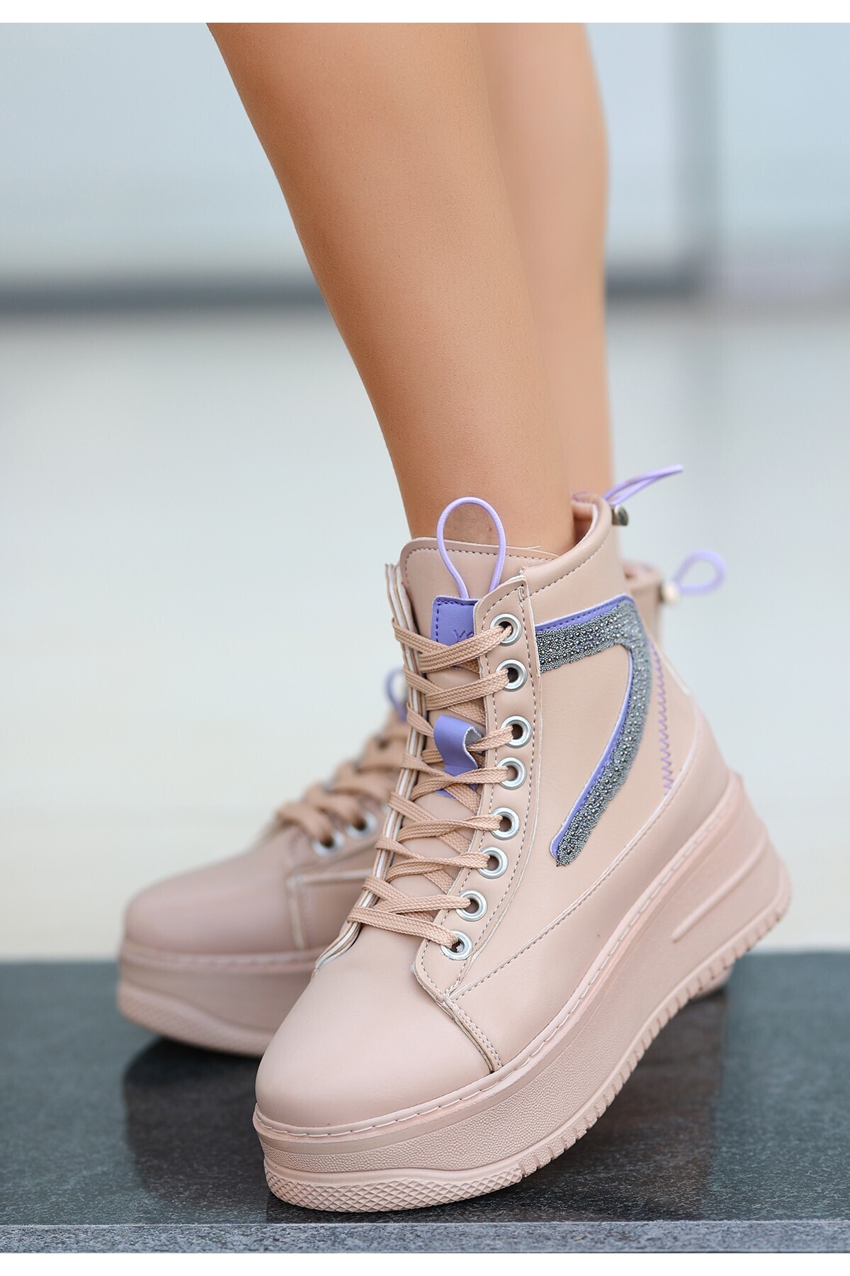 Pone Nude Cilt Lila Detaylı Bağcıklı Bot