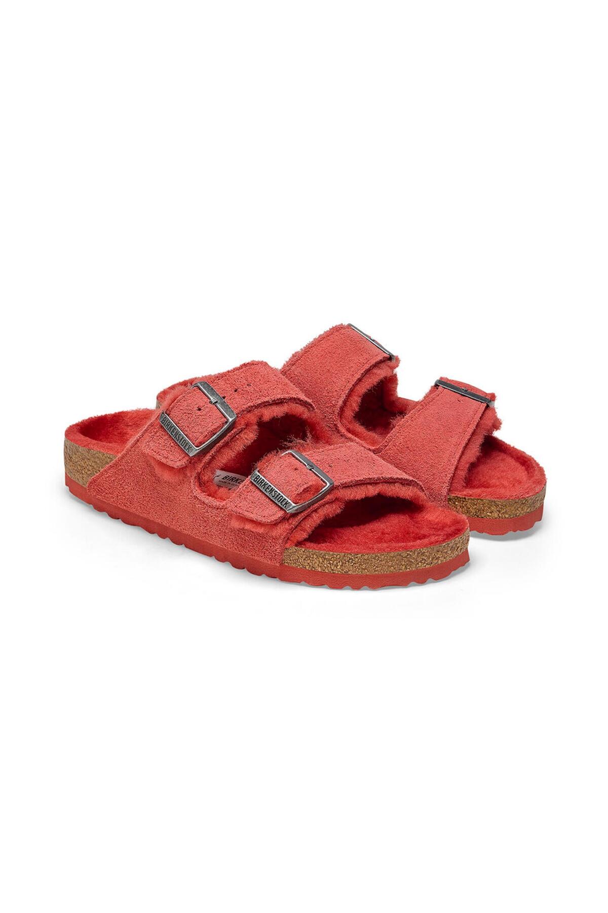 دمپایی بیرکن استاک مردانه چرم مصنوعی قرمز  راسته      لباس خانگی | Birkenstock 1025710 - تصویر 4