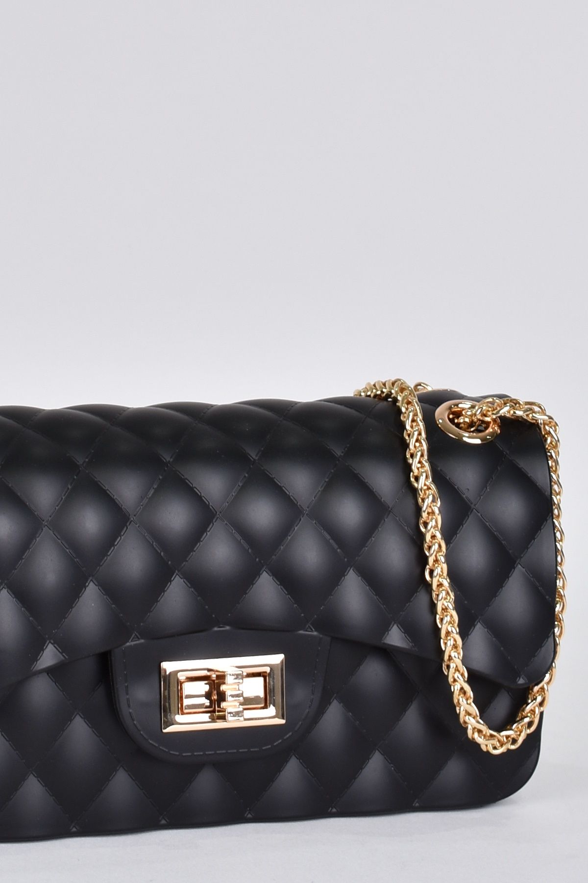 Quilted silicone shoulder shop bag with chain strap