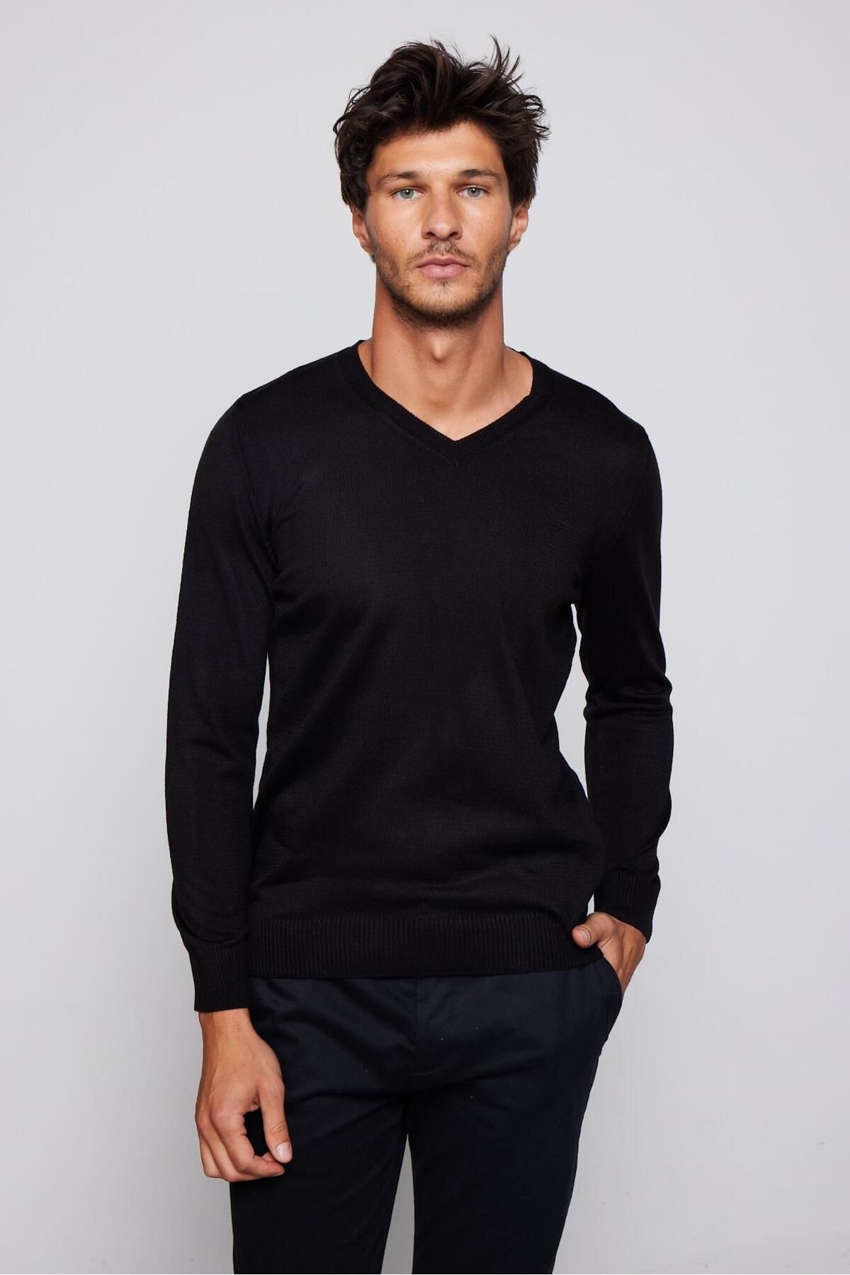 Mens slim fit best sale v neck sweater
