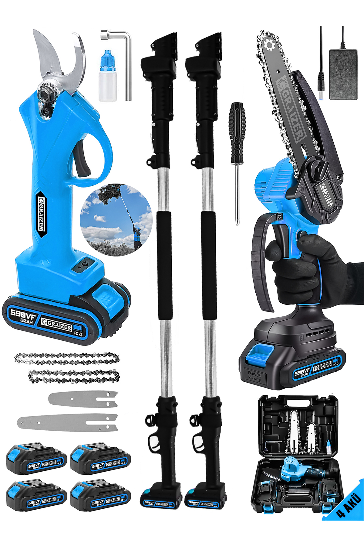Graizer Alman 598 Vf 20 Ah 2 Li Set 4 Akülü Şarjlı Ağaç Dal Kesme