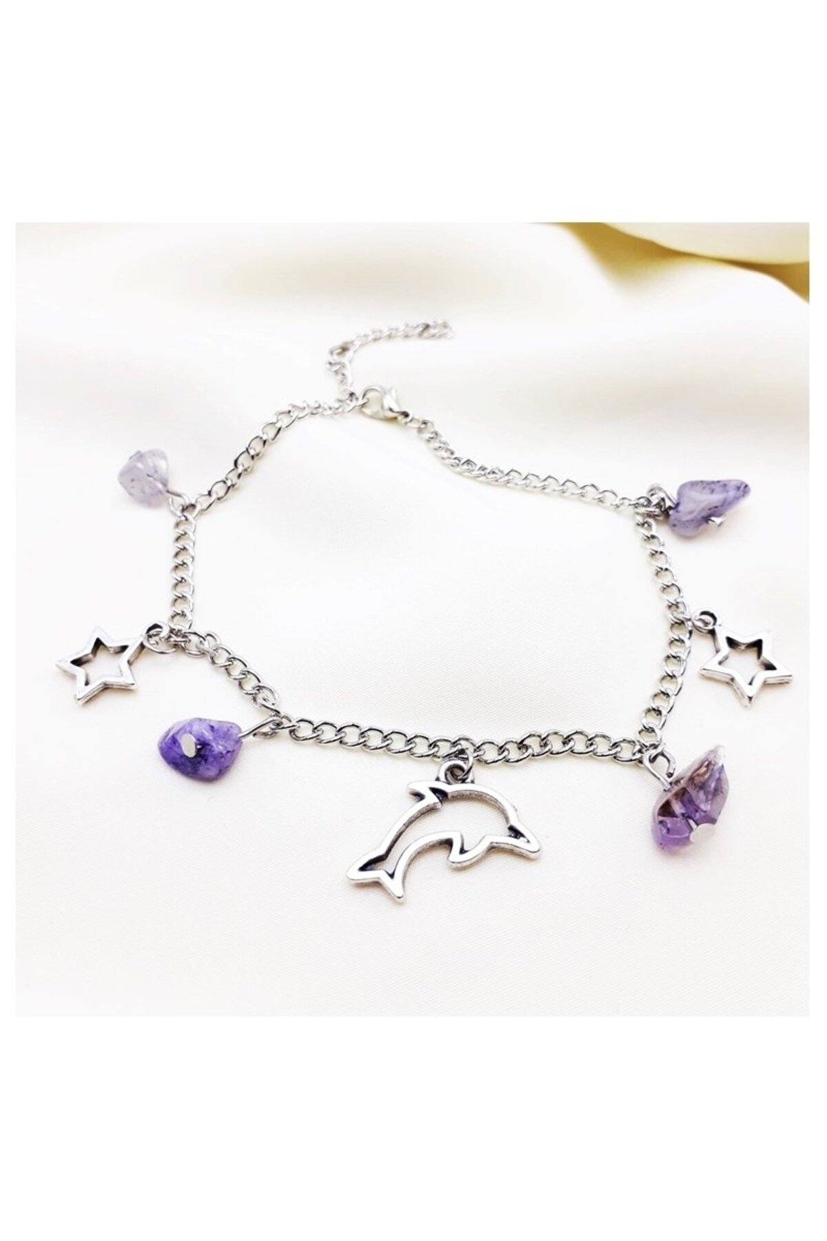 Bijustore Ametist Doğal Taş Deniz Kabuğu Kadın Çoklu Zincir Halhal