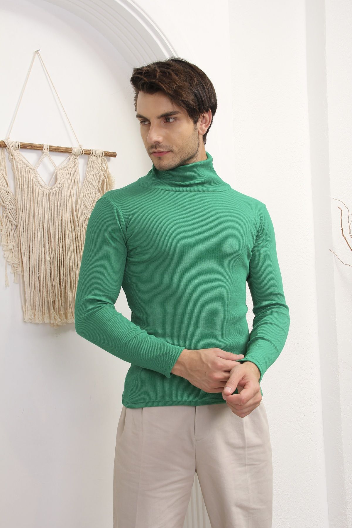 Green turtleneck sweater men shop