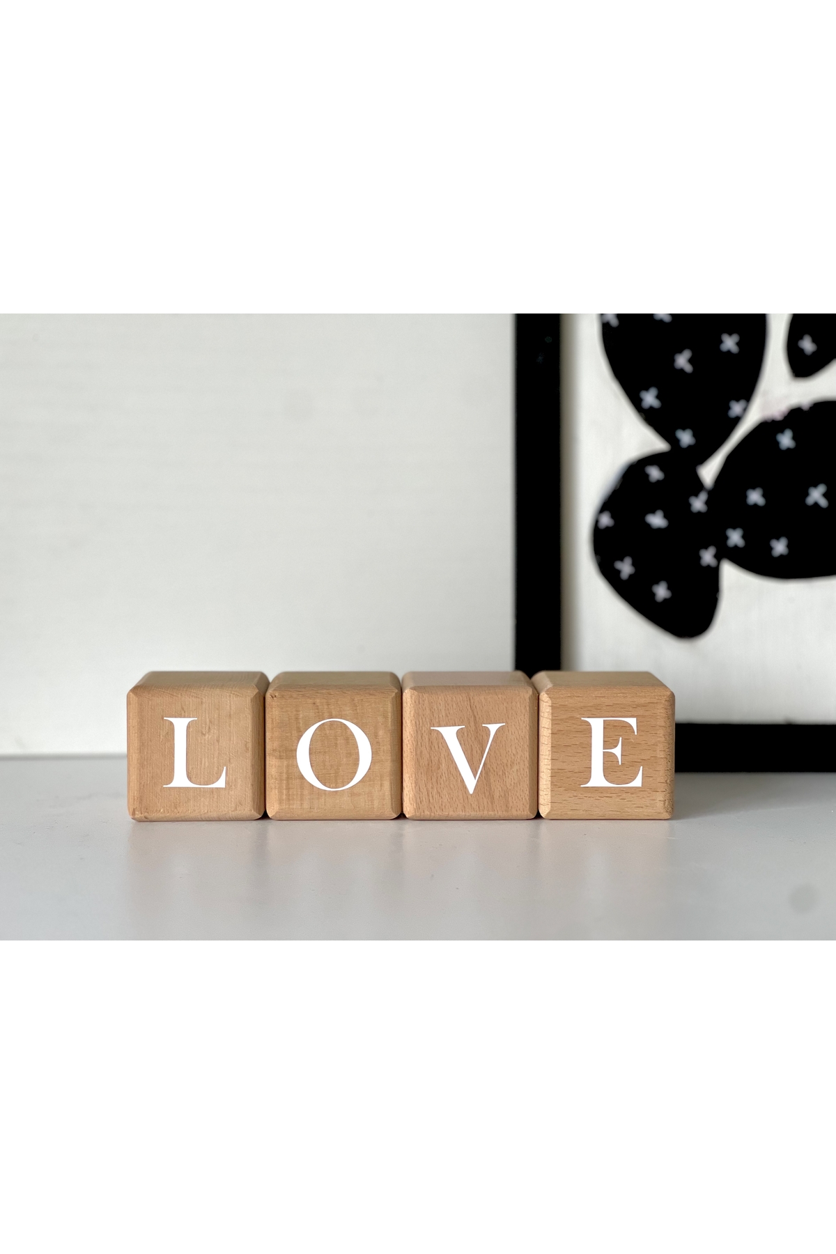 Love yazılı 4lü ahşap beyaz yazılı