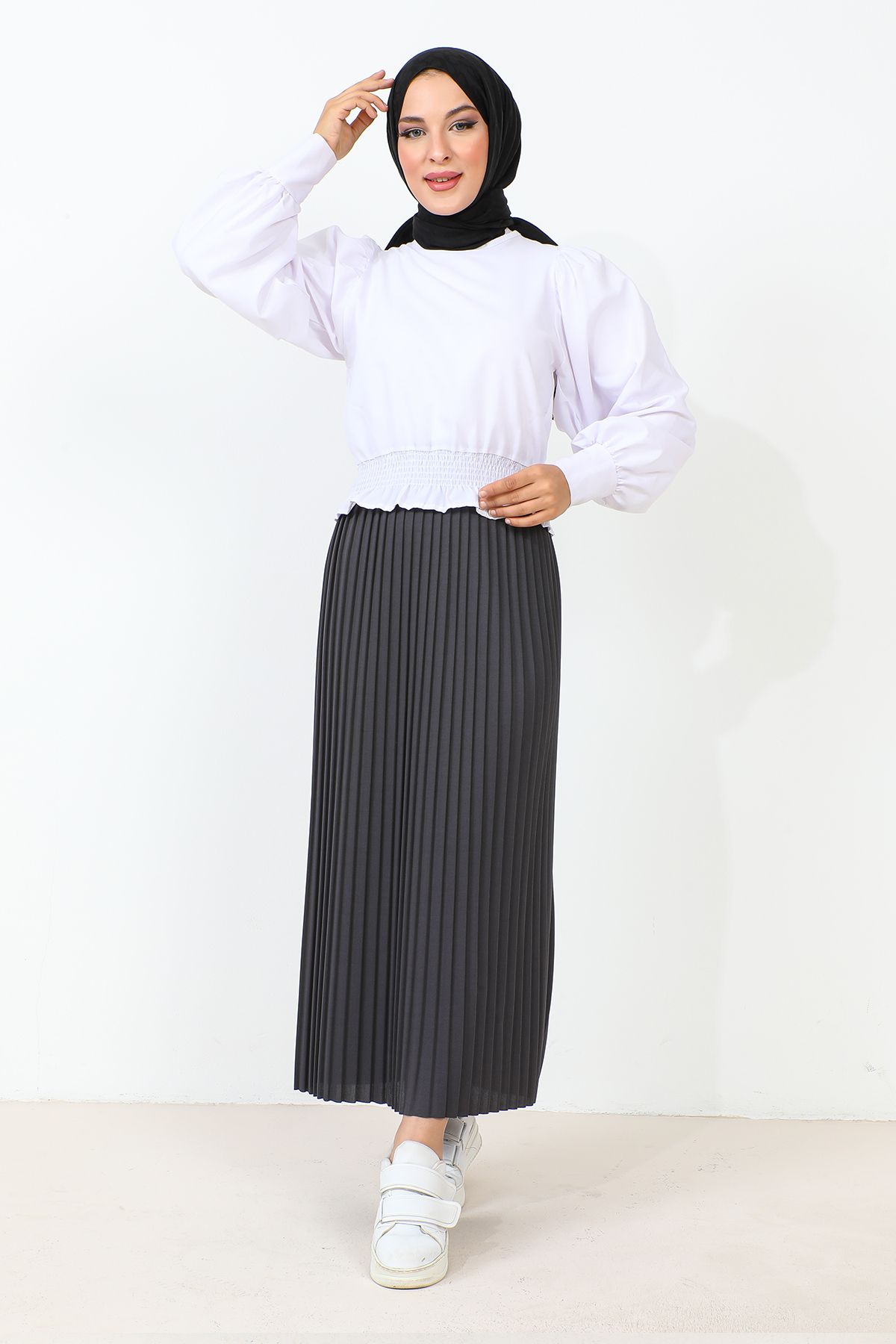Dark grey pleated pencil skirt best sale