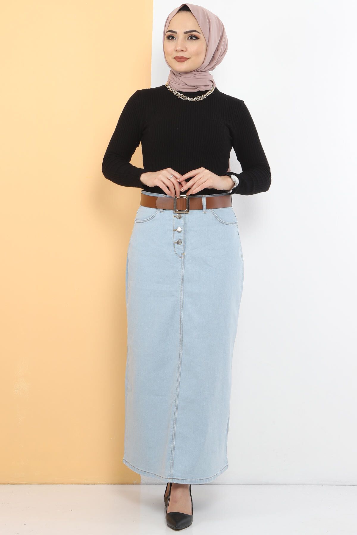 Denim pencil hotsell skirt yellow