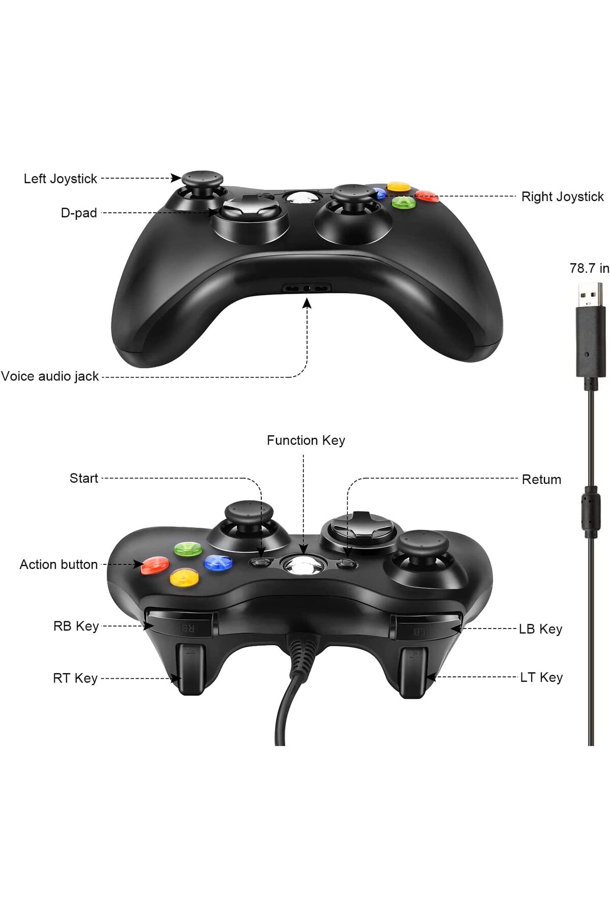360 Usb Kablolu Oyuncu Kontroller Geliştirilmiş Ergonomik Tasarım 3