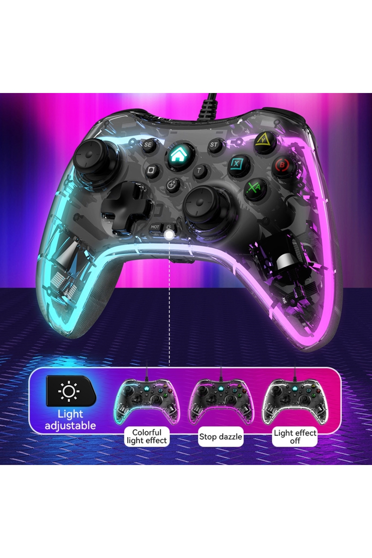 Işıklı Pc Android Telefon Tablet Ps4 Switch Uyumlu Kablolu Gamepad 3