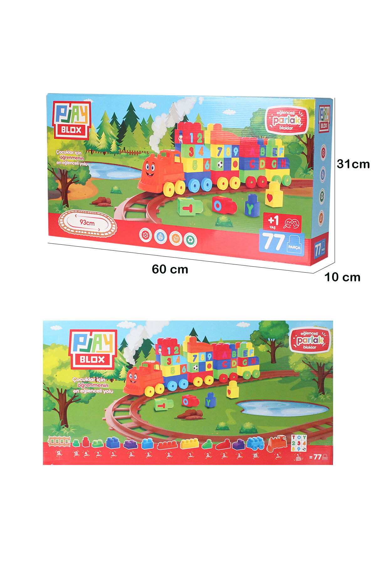 بازی بلوک، مجموعه قطار اسباب‌بازی ۷۷ تکه، اعداد و حروف، رنگ‌های شاد، مجموعه مگا بلاک ۲۳۹۷