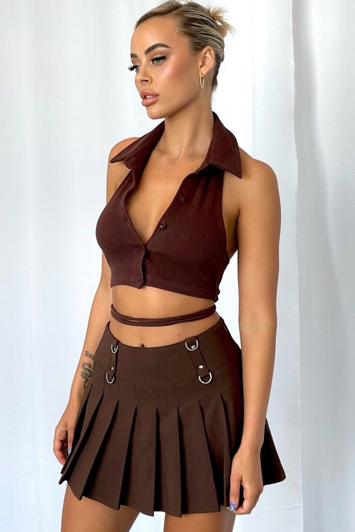 World Fashion Trends Aksesuarlı Pileli Fermuarlı Esnek Scuba Etek