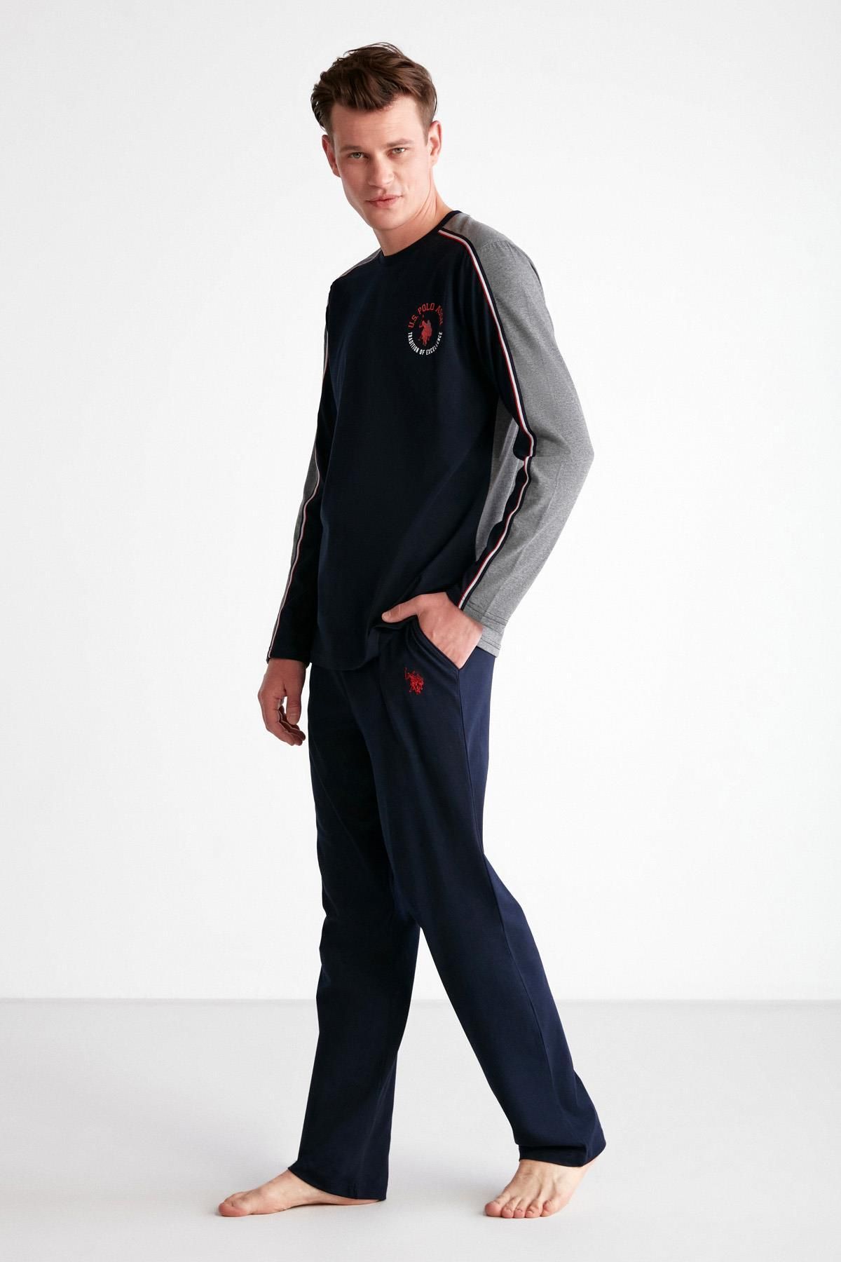 U.S. Polo Assn. Men s Cotton Long Sleeve Round Collar Pajama Set