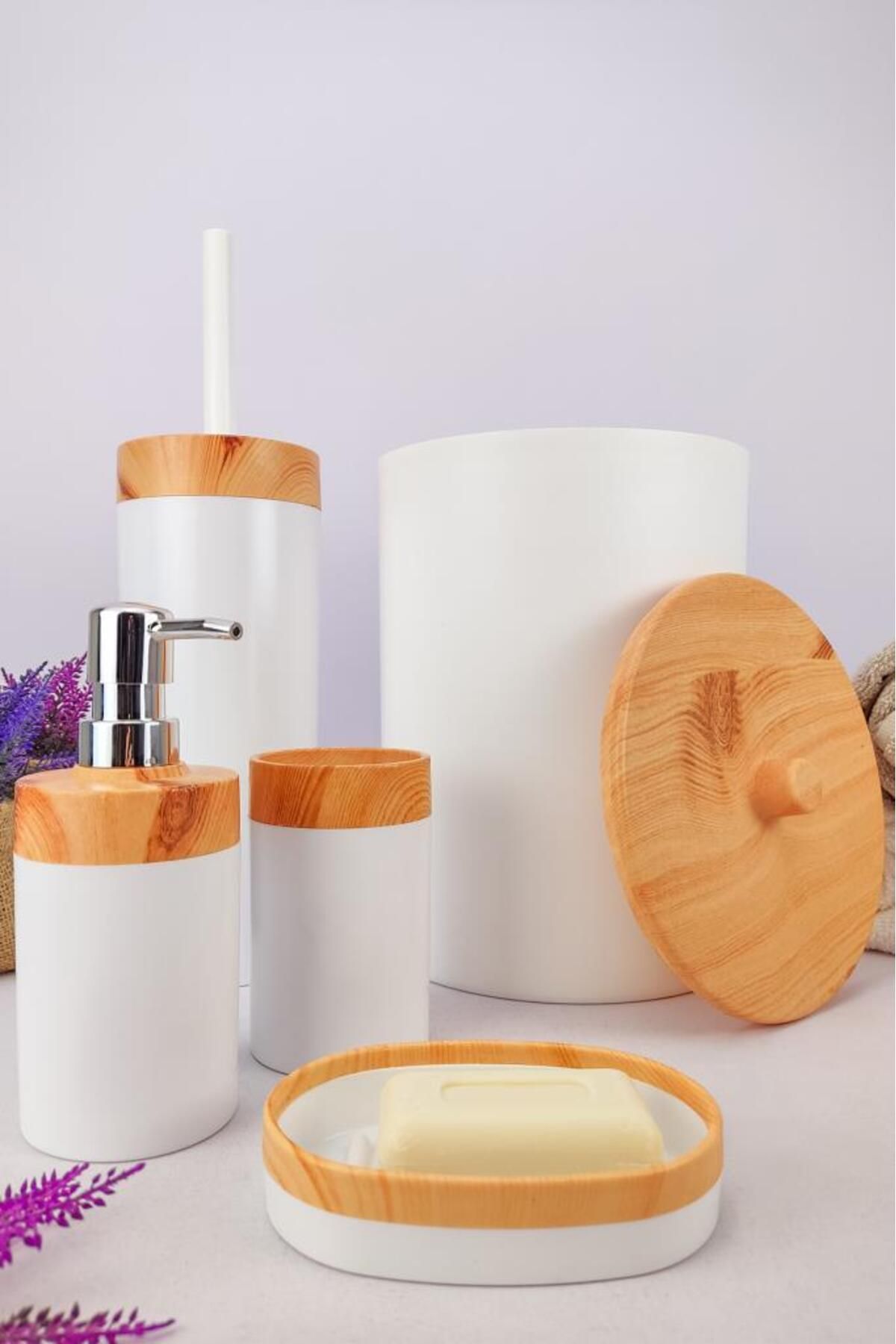 Mailine 5 Parça Ahşap Görünümlü Banyo Seti Beyaz – Ckr3194 C320.025