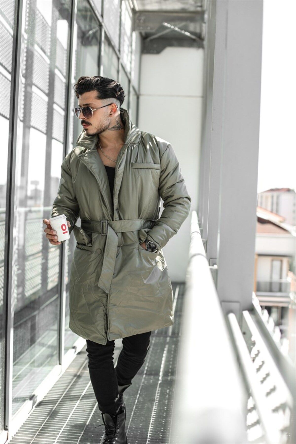 Green trench coat mens discount