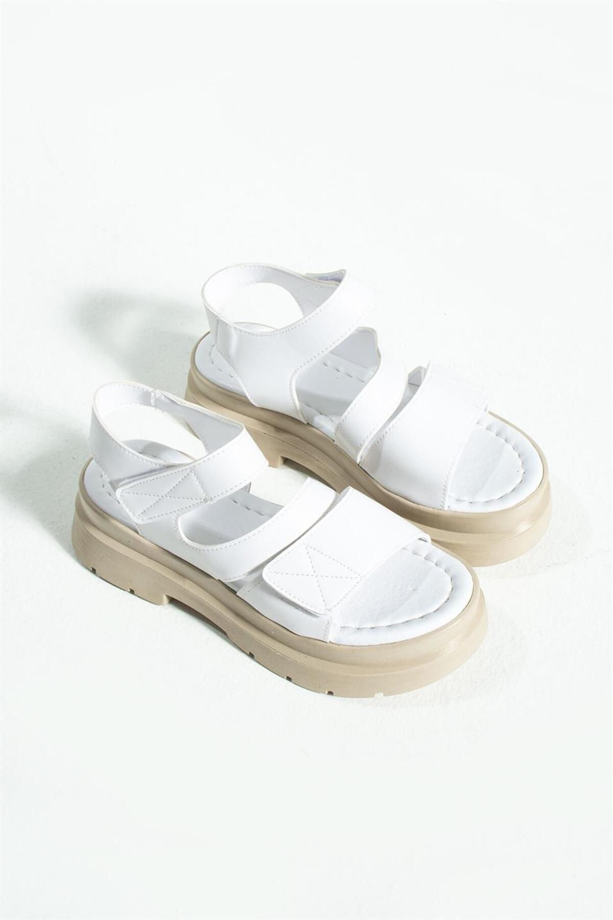 Gokce Shoes Roni White Velcro and Open Back Women s Sandals Trendyol