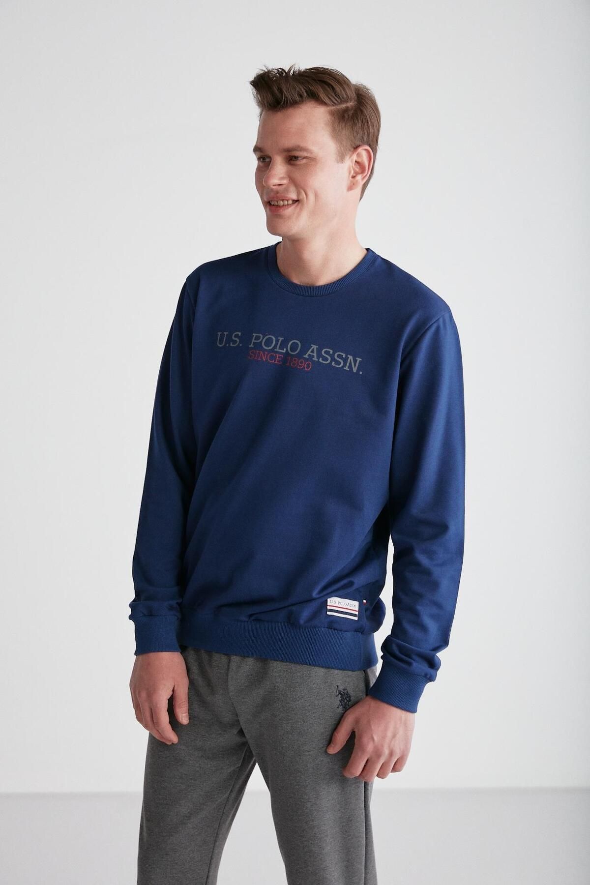 ست پیژامه آبی مردانه لباس خواب یقه گرد سرمه ای U.S. Polo Assn.