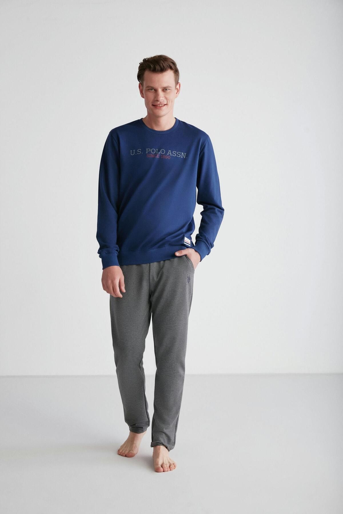 ست پیژامه آبی مردانه لباس خواب یقه گرد سرمه ای U.S. Polo Assn.