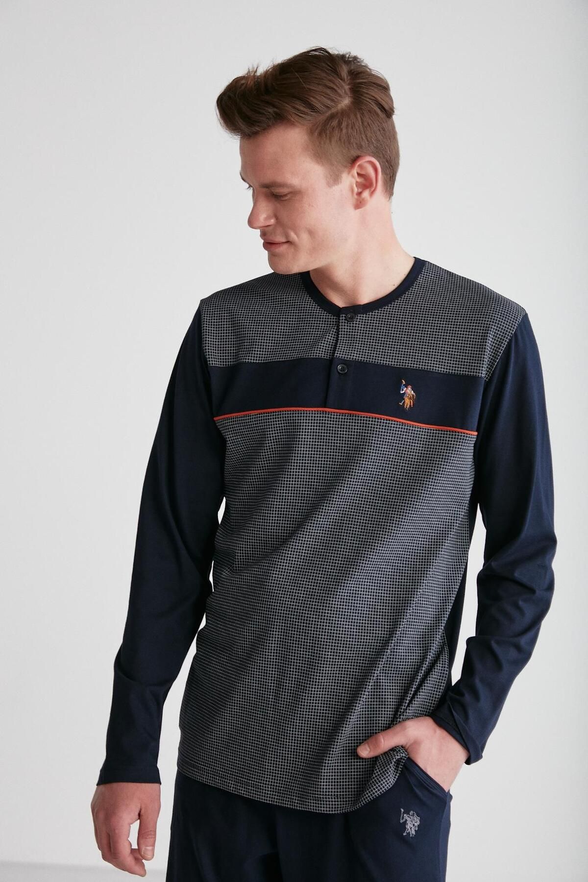 ست پیژامه آبی مردانه لباس خواب سرمه ای U.S. Polo Assn.