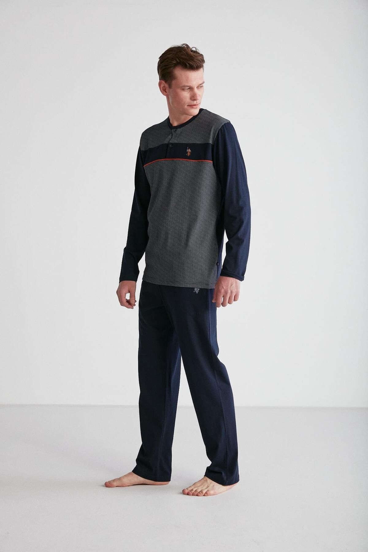 ست پیژامه آبی مردانه لباس خواب سرمه ای U.S. Polo Assn.