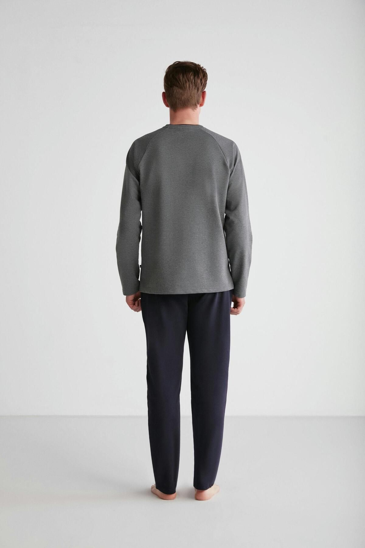 ست پیژامه خاکستری مردانه لباس خواب یقه گرد آنتراسیت ملانژ U.S. Polo Assn.