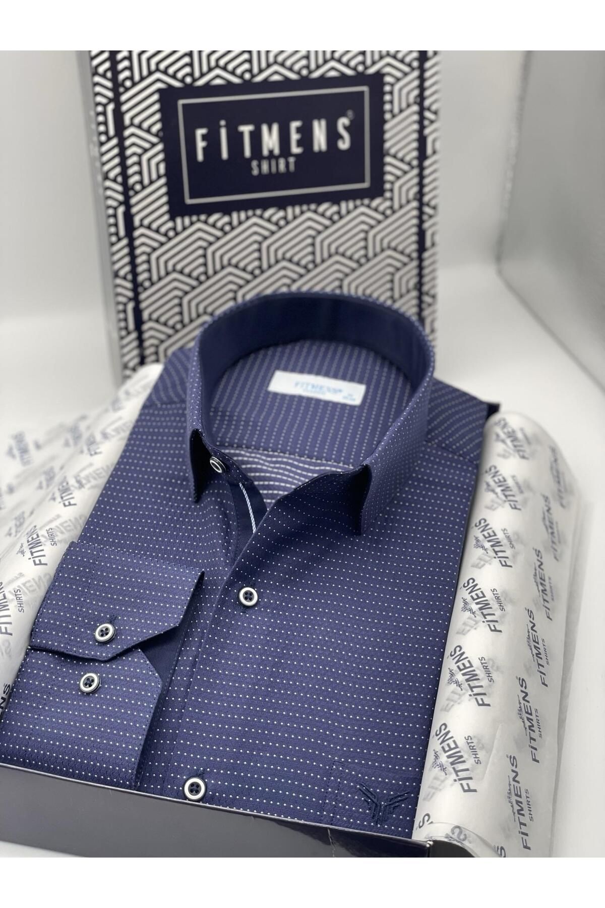 Fitmens Classic Long Sleeve Dot Patterned Men s Shirt with Gift