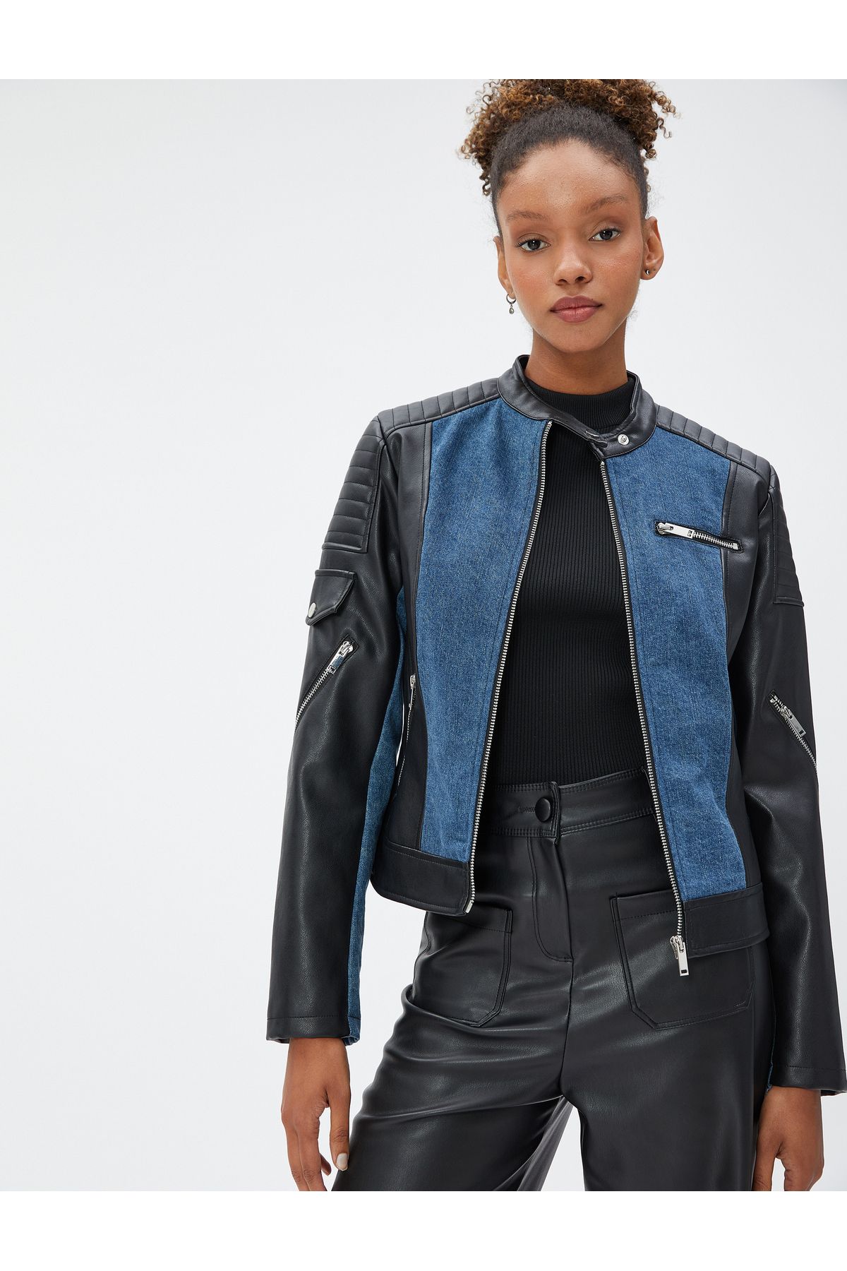 Denim biker on sale jacket ladies