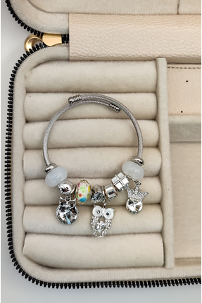 Silver Baykuş Zirkon Taşlı Charm &Ccedil;elik Bileklik - 2