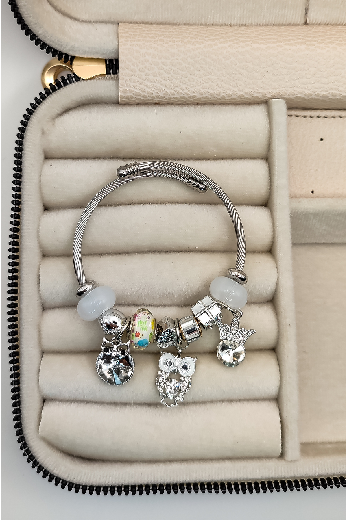 Silver Baykuş Zirkon Taşlı Charm &Ccedil;elik Bileklik - 2