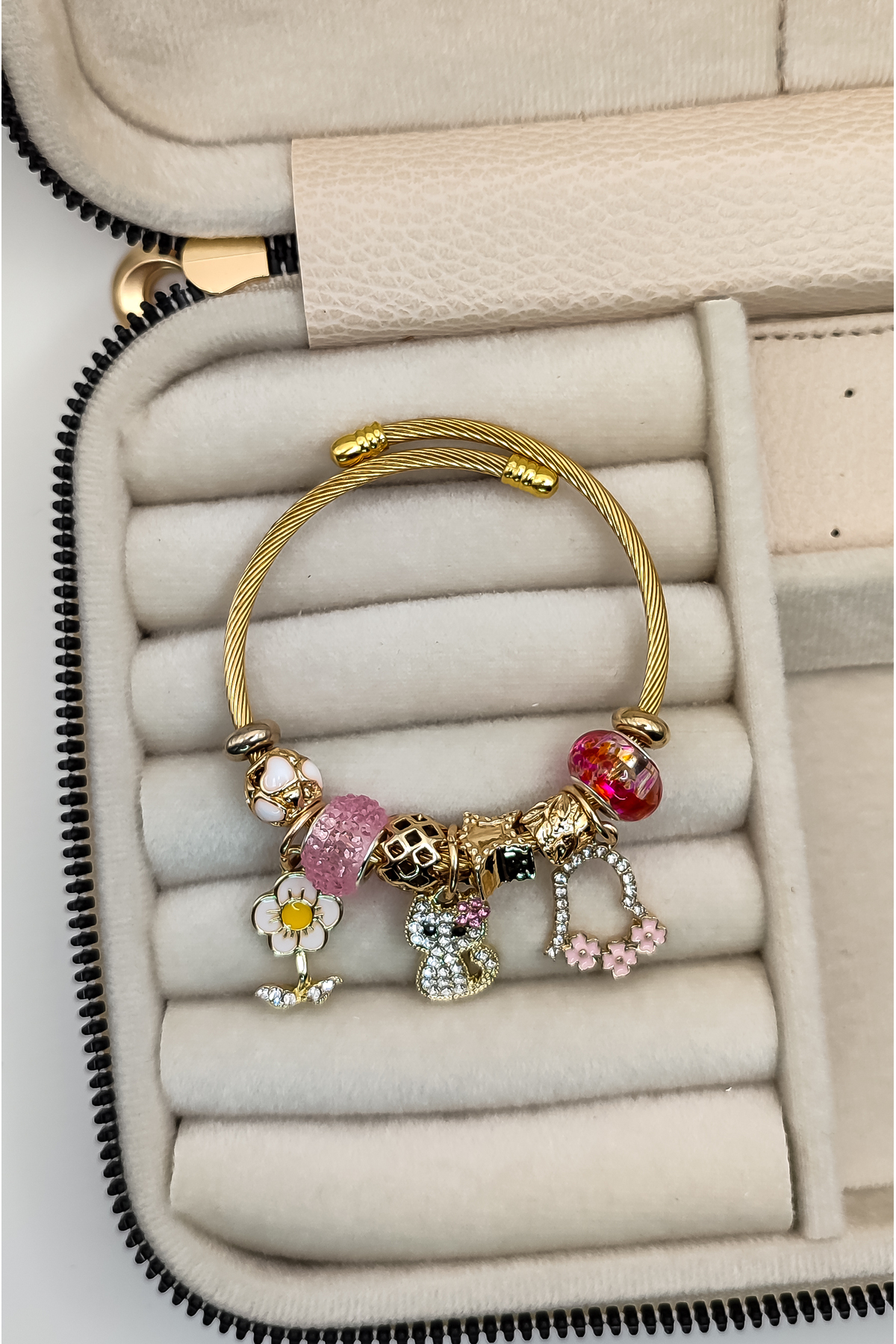 &Ccedil;i&ccedil;ek Kedicik Charm &Ccedil;elik Bileklik - 2