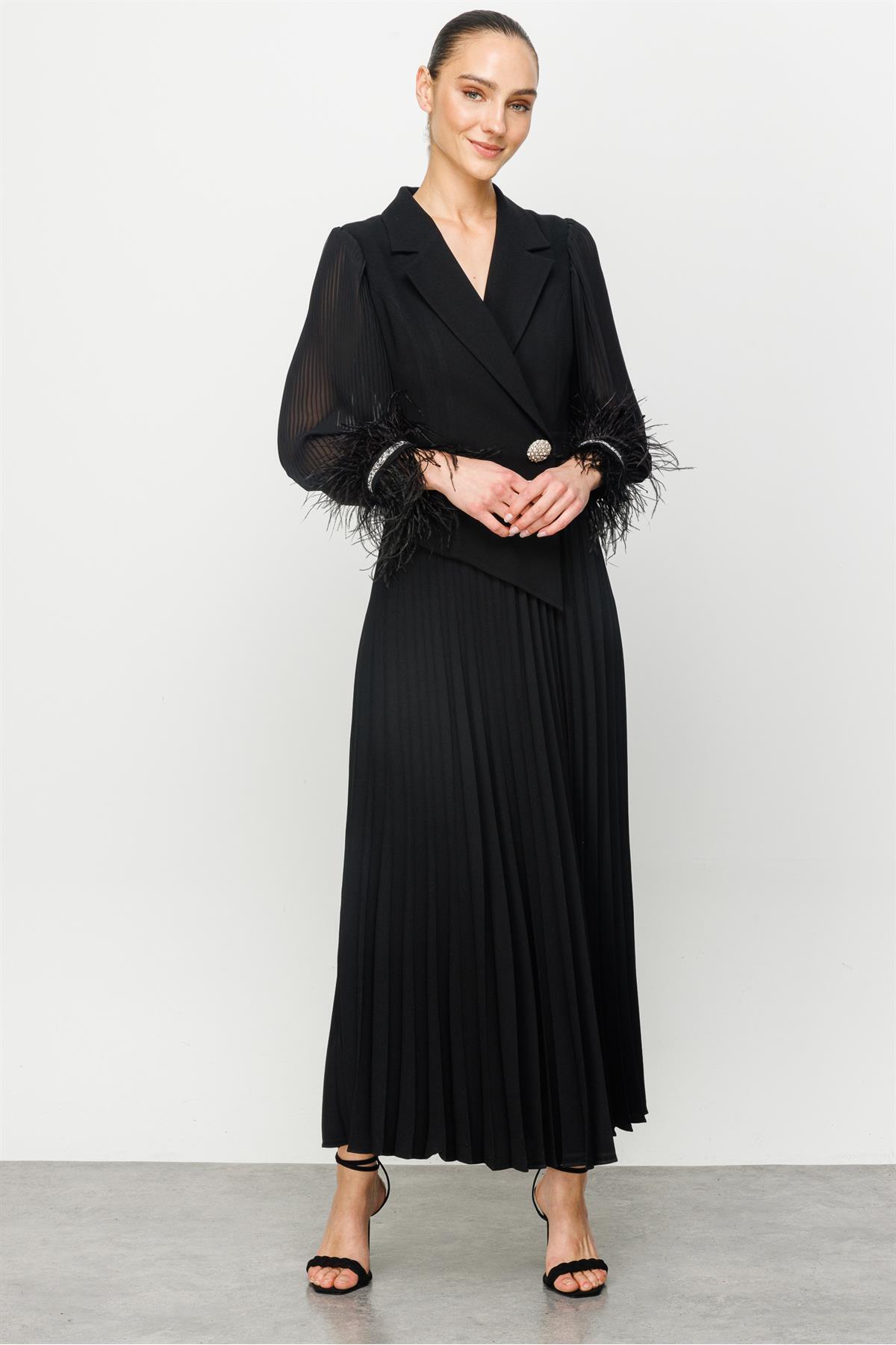 Tencel Plise Detaylı Uzun Elbise main image 0