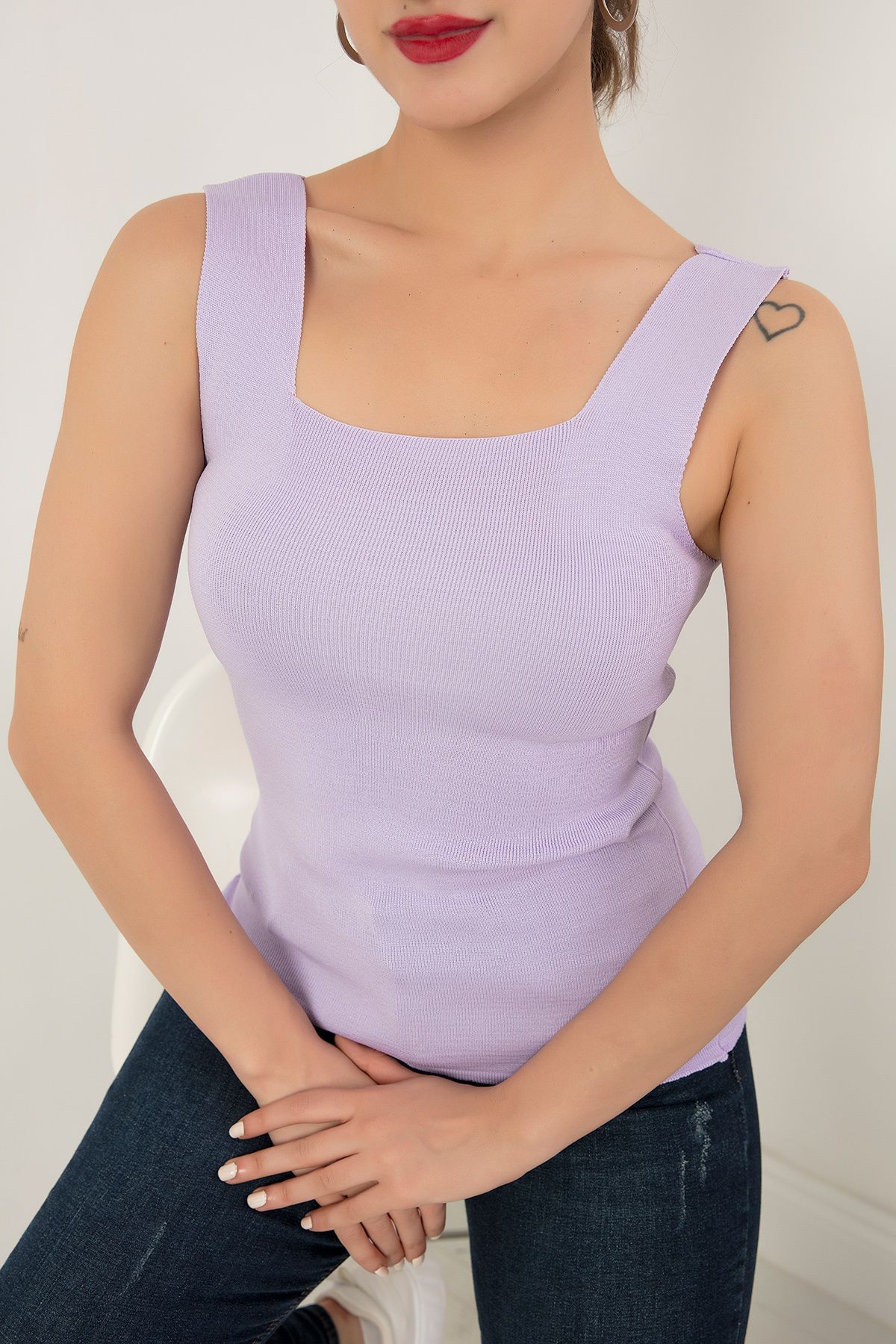 PULLIMM-Women's Lilac Tank Top Thick Strap Tank Top Thin Summer Square Neck Knitwear ESP039 2