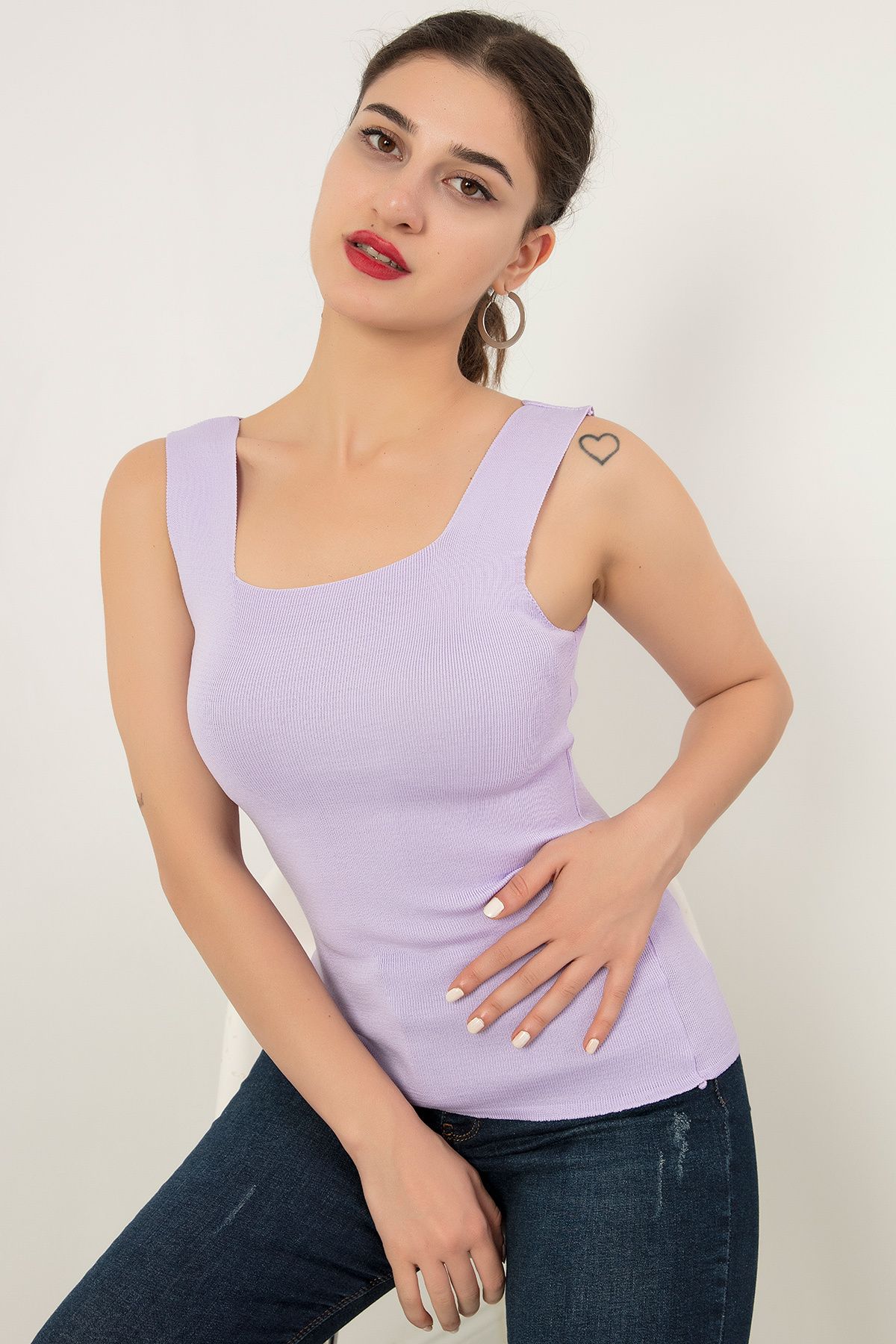 PULLIMM-Women's Lilac Tank Top Thick Strap Tank Top Thin Summer Square Neck Knitwear ESP039 4