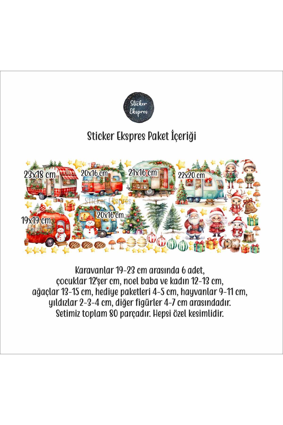 Sticker Ekspres Yılbaşı Karavanları Ve Sevimli Karakterler Yeni Yıl Cam Kapı Duvar Sticker Seti fotoğrafı 3 (önizleme)