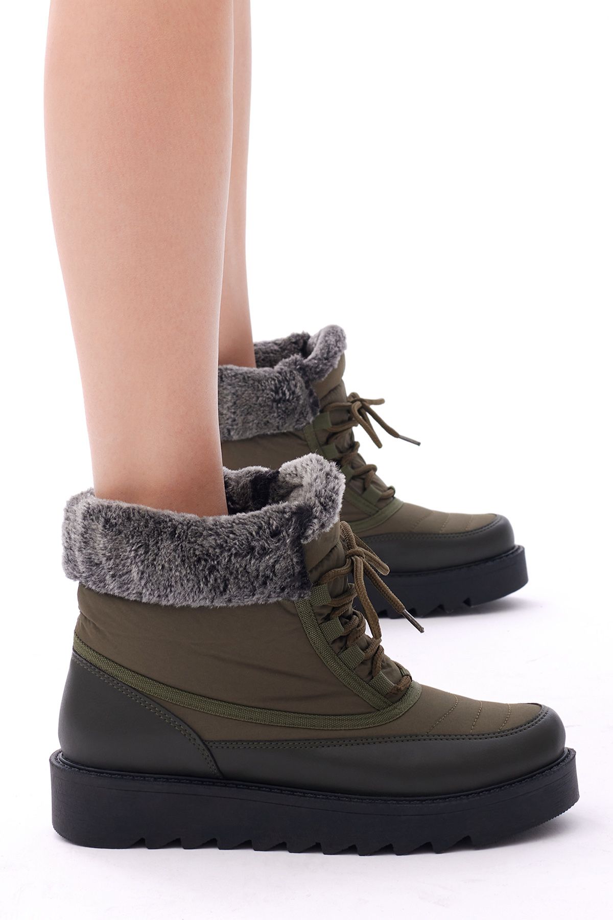 Tonny Black Women s Khaki Comfortable Fit Lace Up Front and Fur