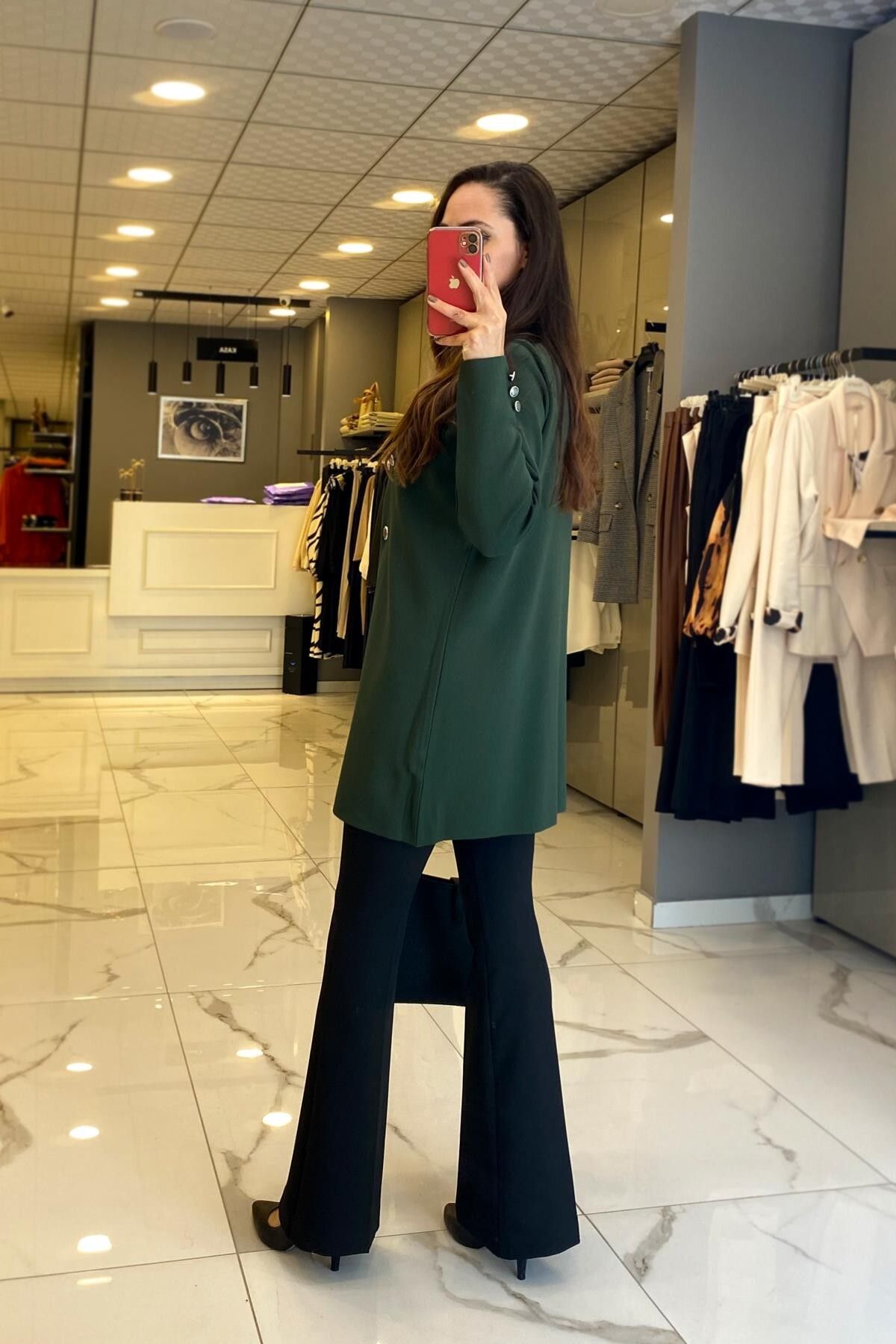 ژاکت جلو باز سبز زنانه لباس بافتنی قلاب دوزی EMERALD CRUVE CRUISE BUTTON CARDIGAN اورجینال Vosse