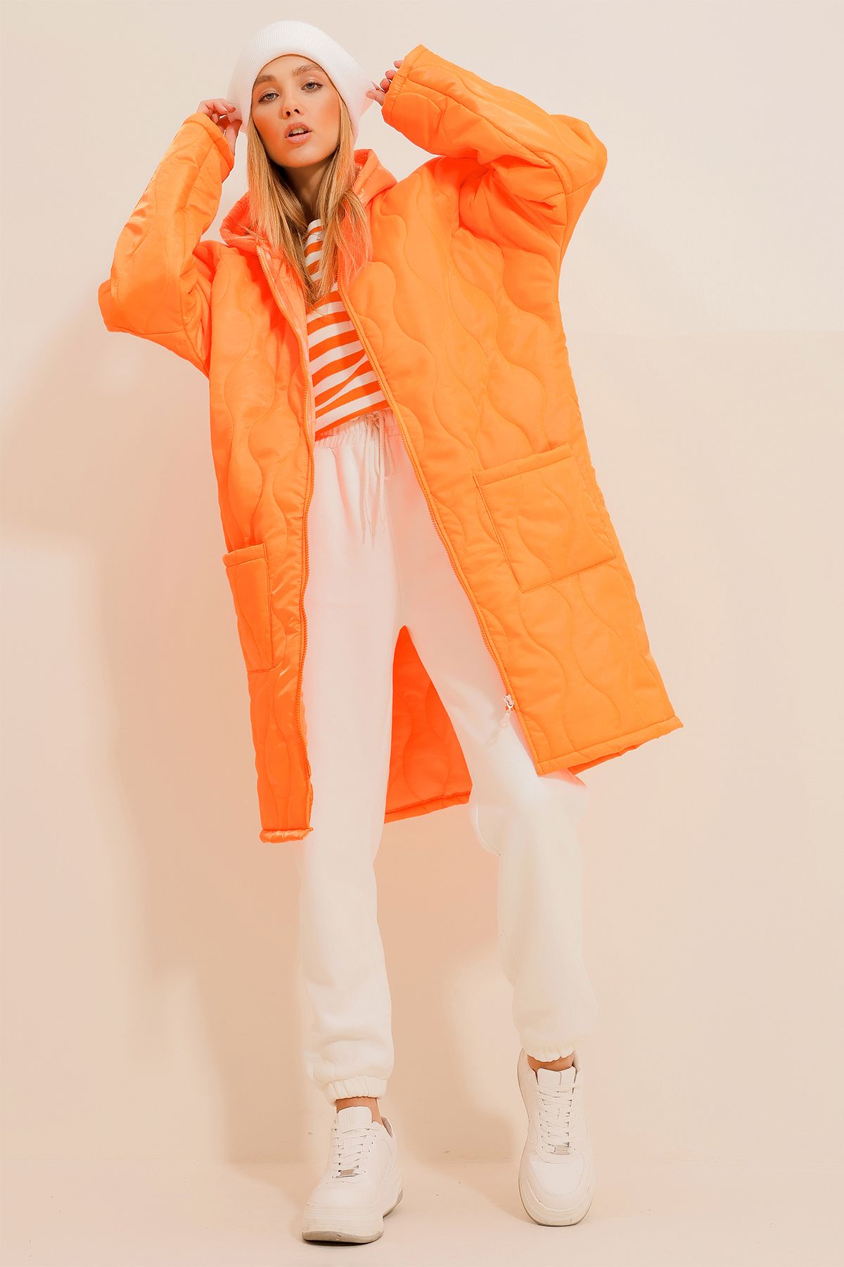 Orange Women Coats Styles Prices Trendyol