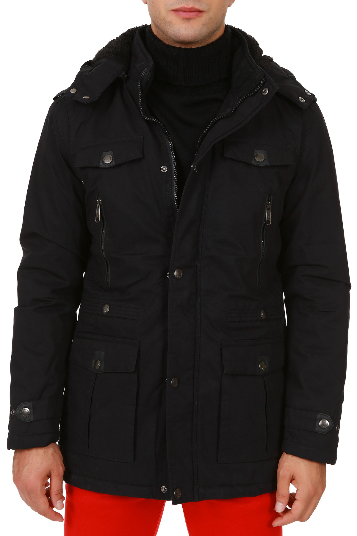 Pointback  5610 Siyah Rüzgar Geçirmez Gabardin Parka Mont - Görsel 2