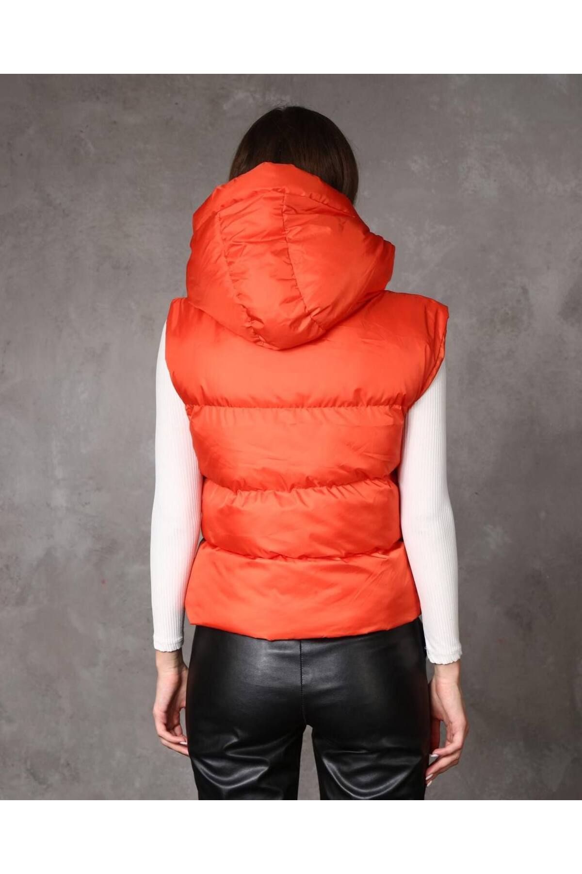 anonim-Orange Hooded Puffer Vest - Winter Trend 2