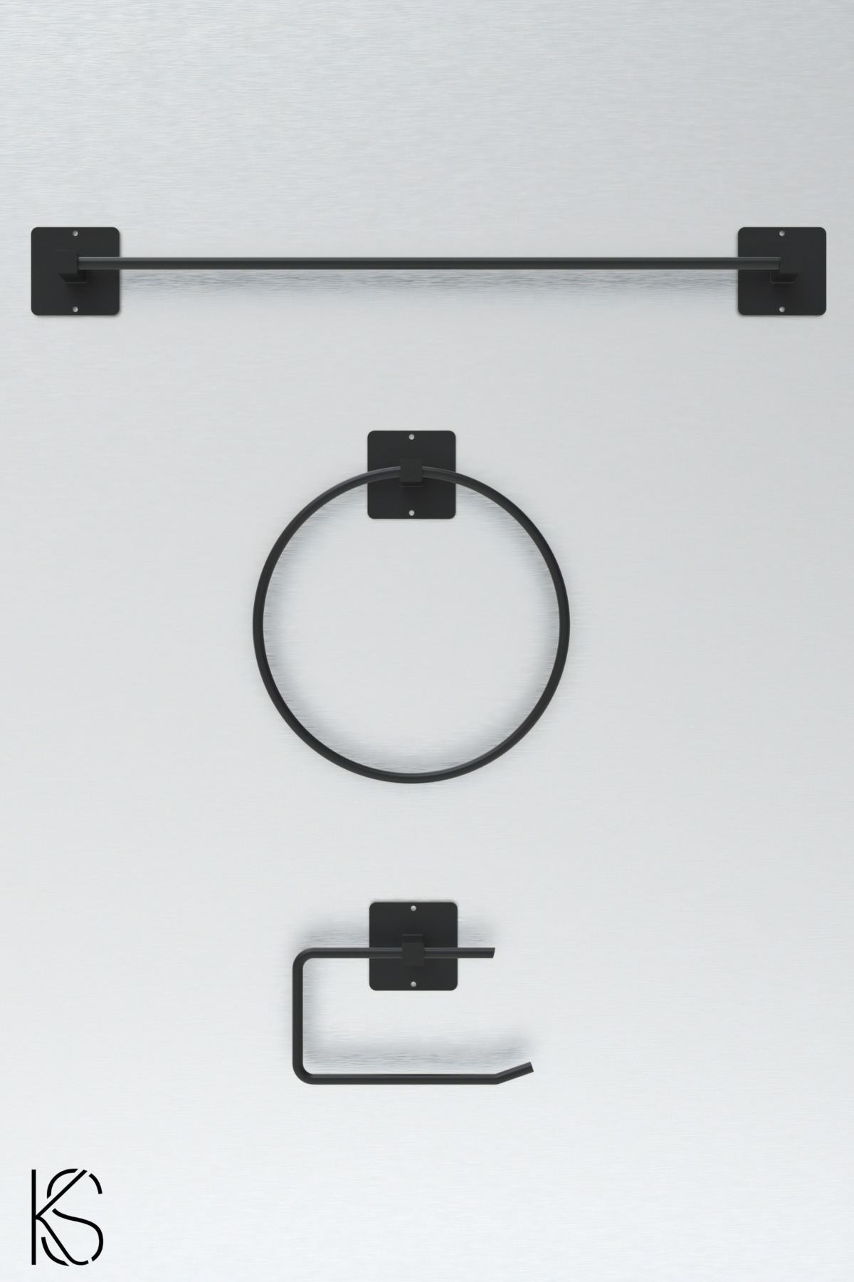 Adhesive Black Long Towel Rack Round Towel Rack Towel Rack WC Toilet Paper Holder Set of 3