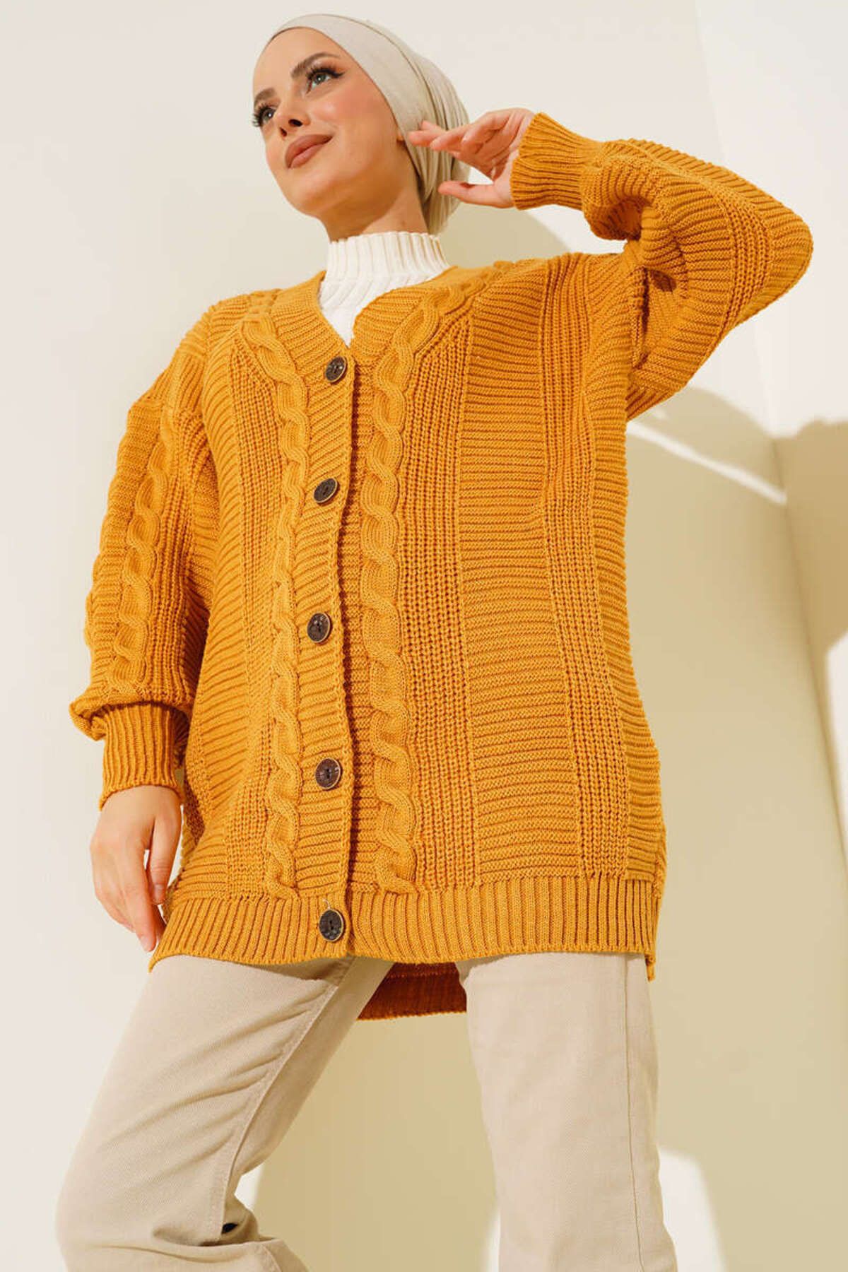 Mustard best sale knit cardigan