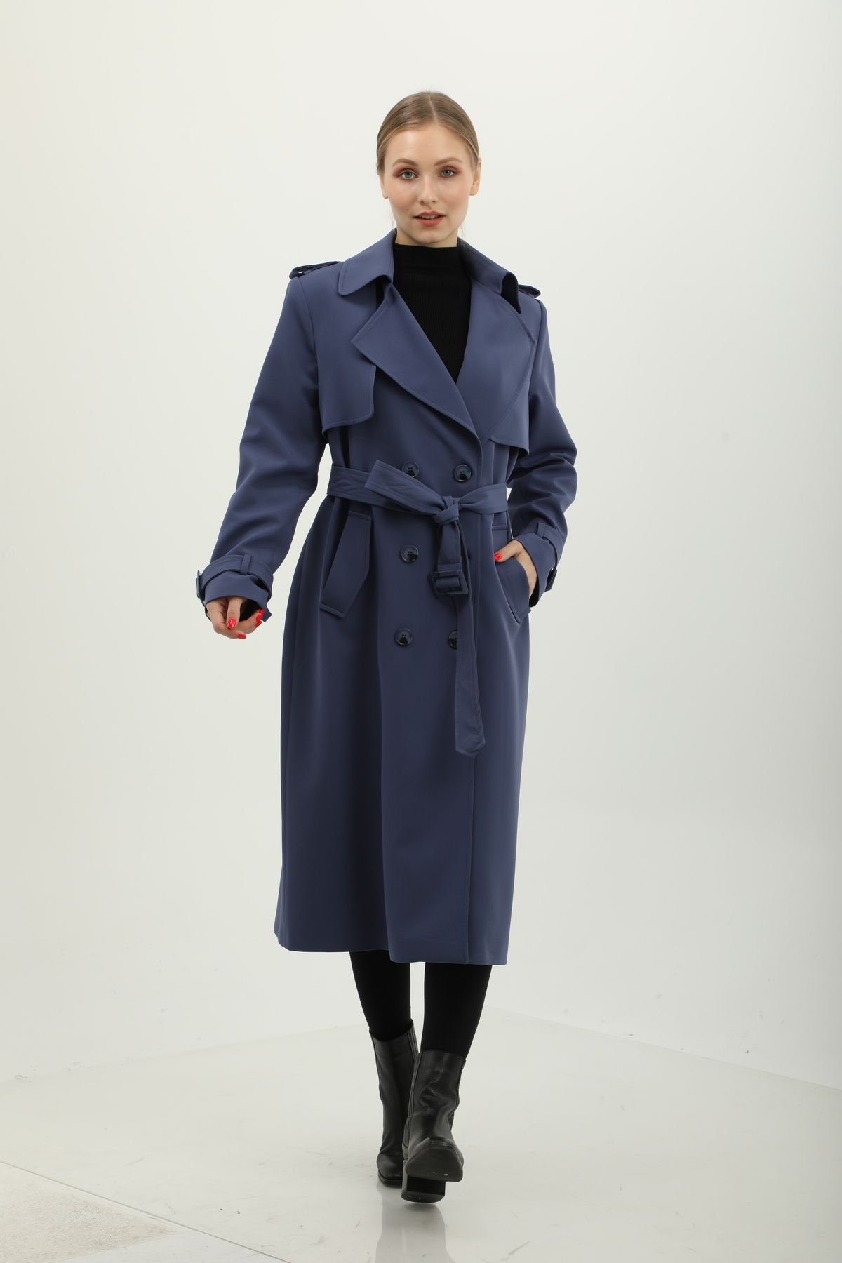 DOLCEBELLA Trench Coat Dark blue Regular fit Trendyol
