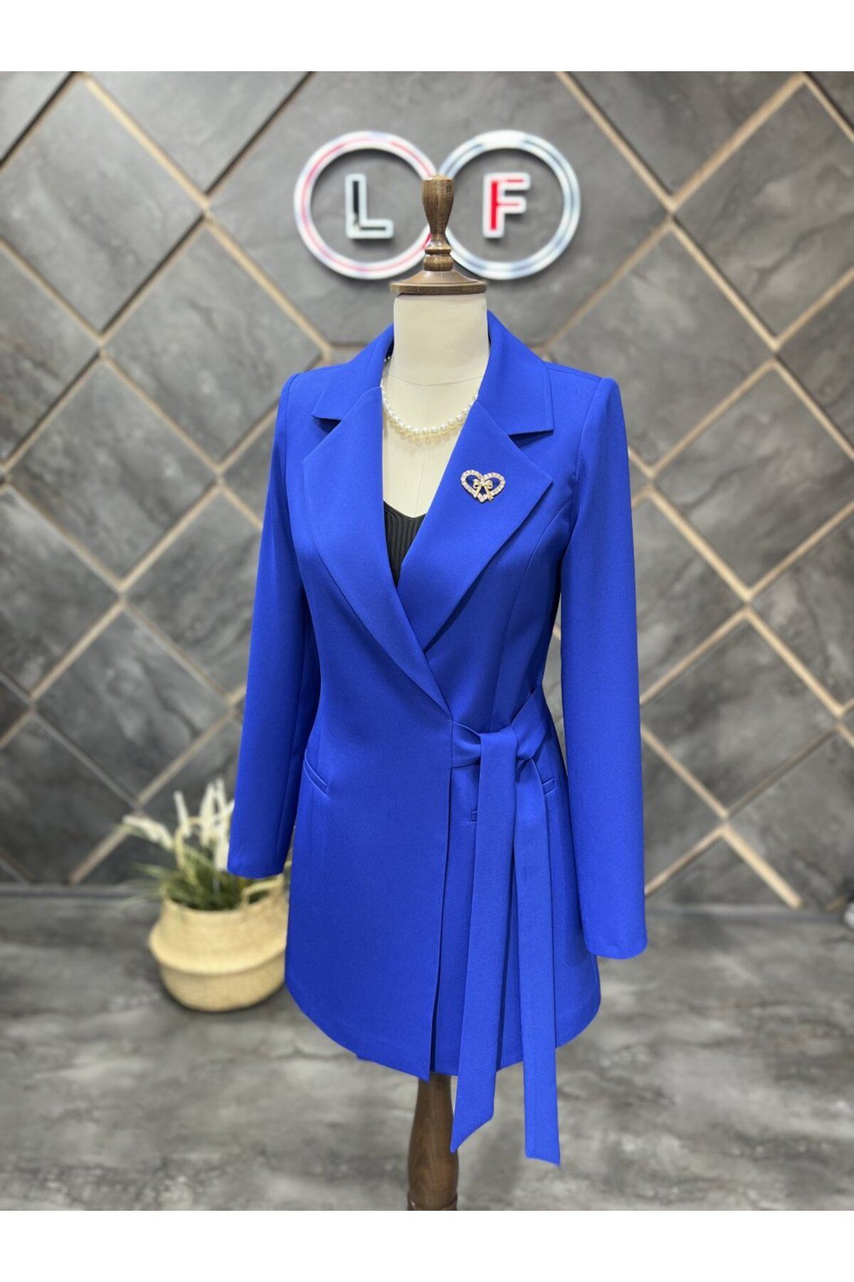 nodilife Tie Up Blazer Jacket Saks Blue
