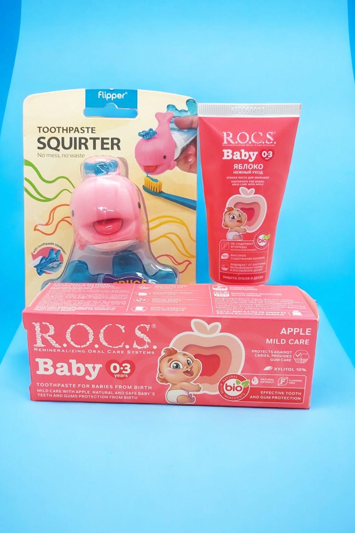 R.O.C.S. R.O.C.S. BABY 0-3 YAŞ ELMA PÜRESİ DİŞ MACUNU 45g ve DİŞ MACUNU SIKACAĞI-PEMBE YENİ AMBALAJ