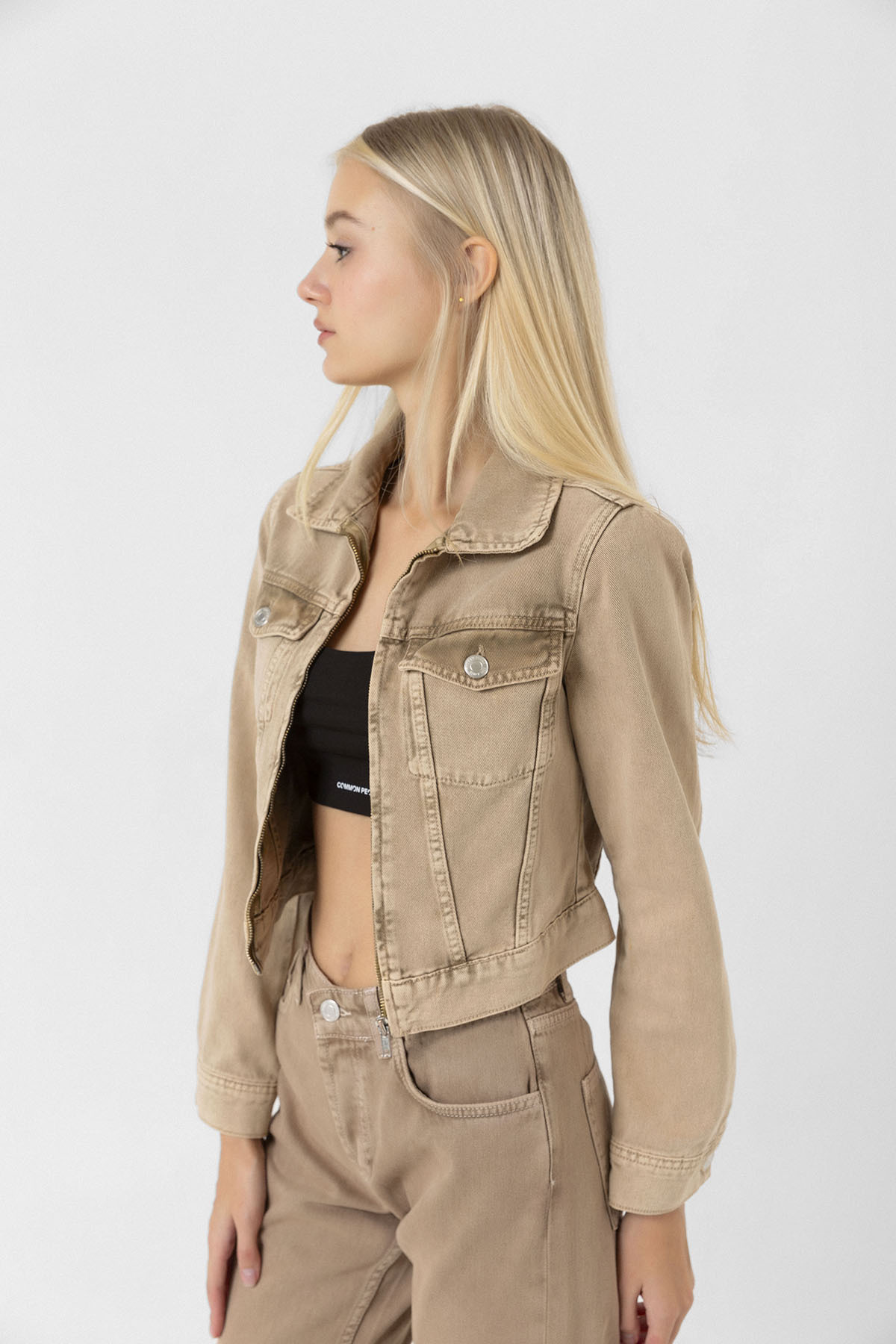 Darkly Jeans Kadın Bej Fermuarlı Ceket görsel 2